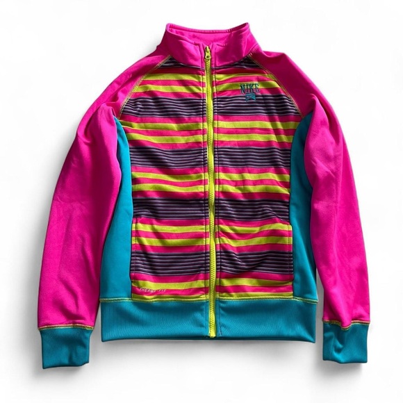 Nike Retro Pink & Blue Striped Zip-Up Jacket – Youth Sz L - Picture 1 of 6